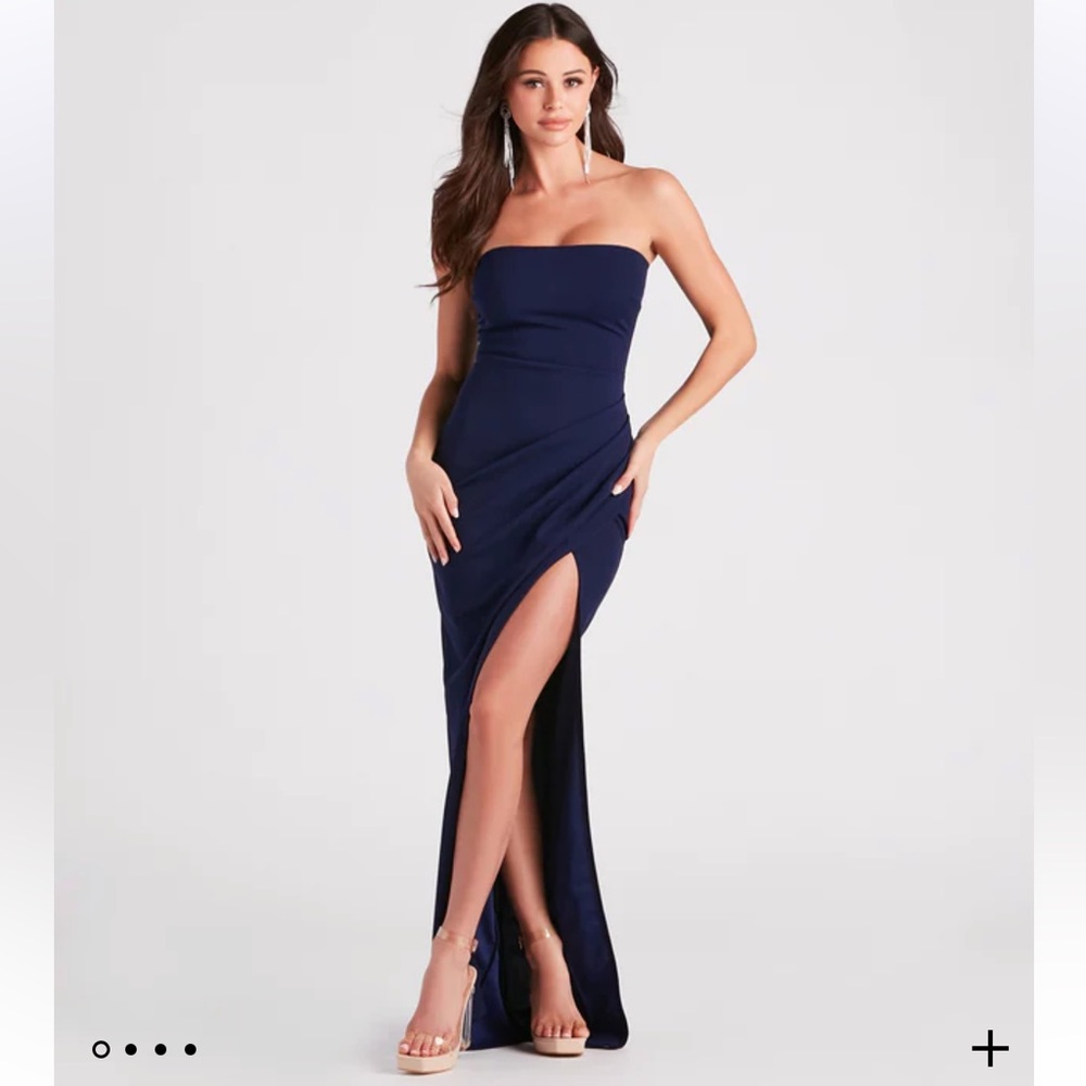 Windsor Whittney Strapless High Slit Formal Dress - Navy Blue (Size M)